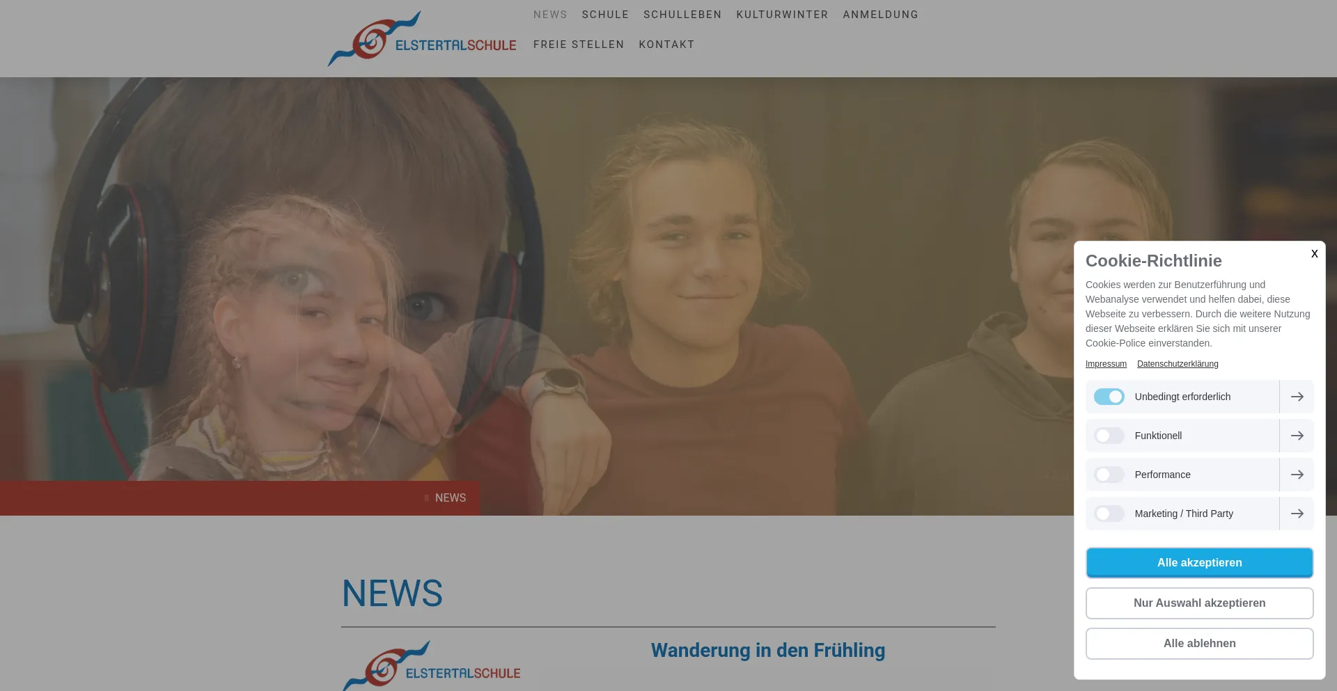Website screenshot of Elstertalschule.de