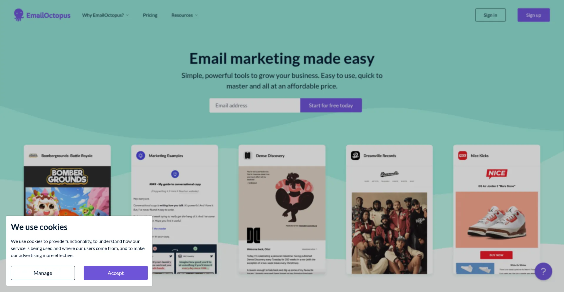 Website screenshot of Emailoctopus.com