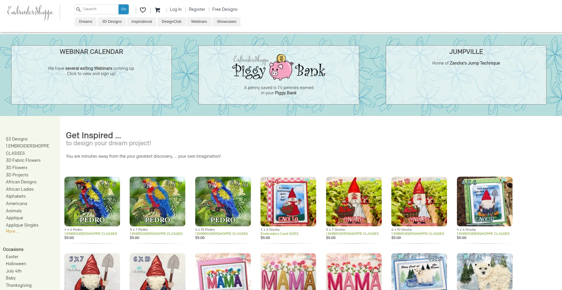 Website screenshot of Embroidershoppe.com