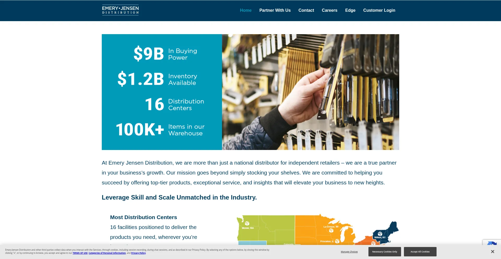Website screenshot of Emeryjensendistribution.com