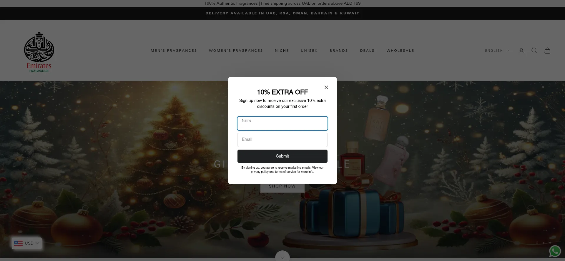 Website screenshot of Emiratesfragrance.com