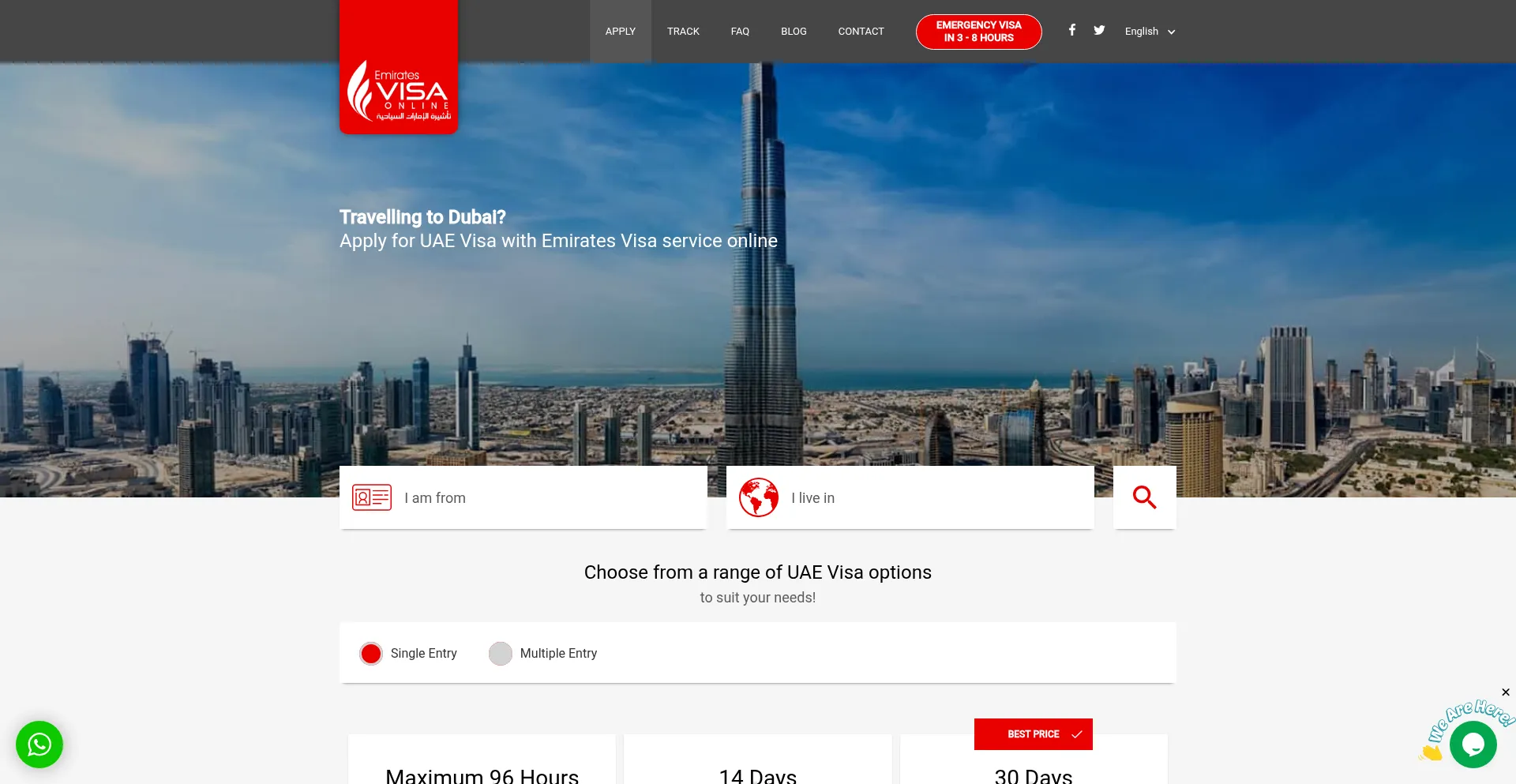 Website screenshot of Emiratesvisa.com