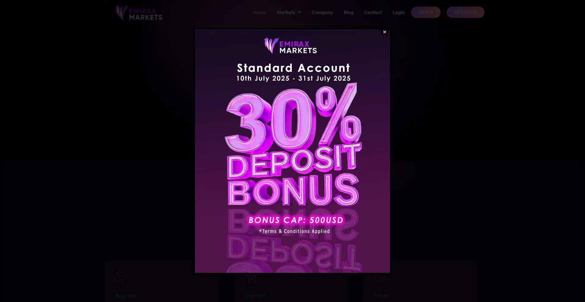 Website screenshot of Emiraxmarkets.com