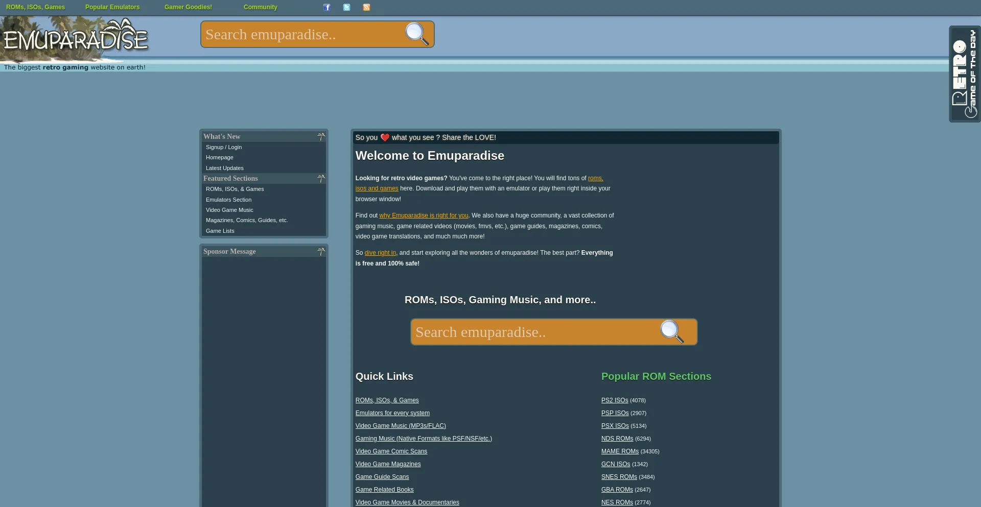 Website screenshot of Emuparadise.me