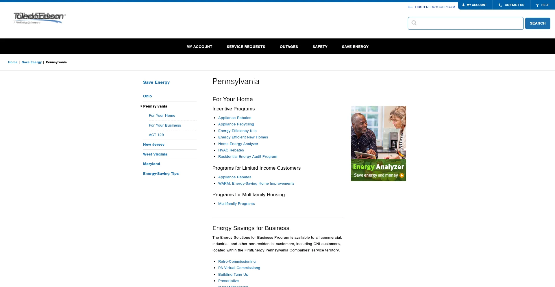 Website screenshot of Energysavepa.com