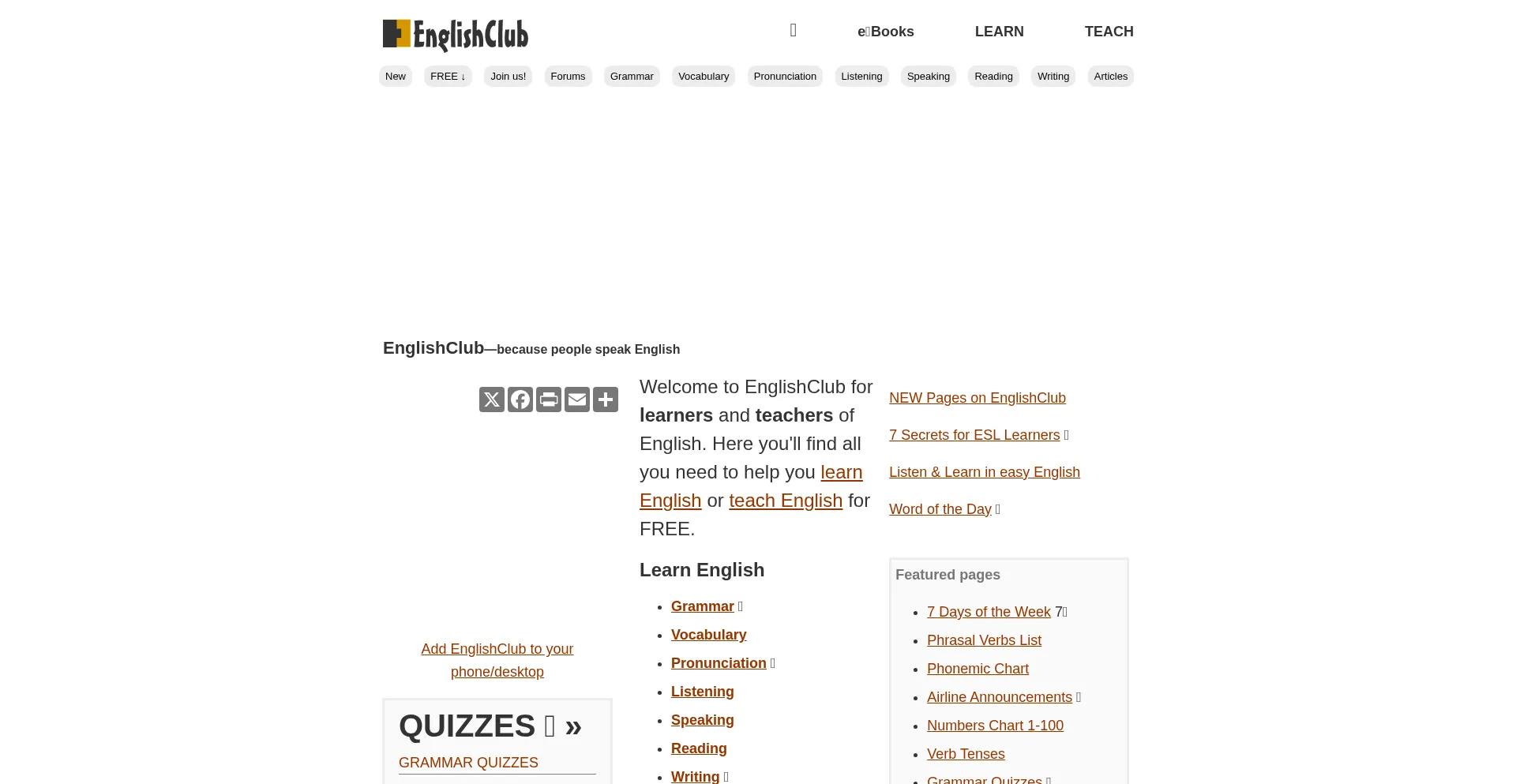 Website screenshot of Englishclub.com
