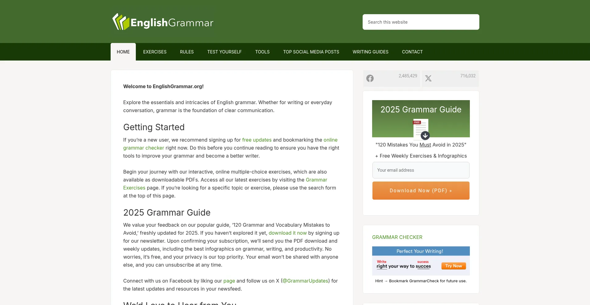 Website screenshot of Englishgrammar.org