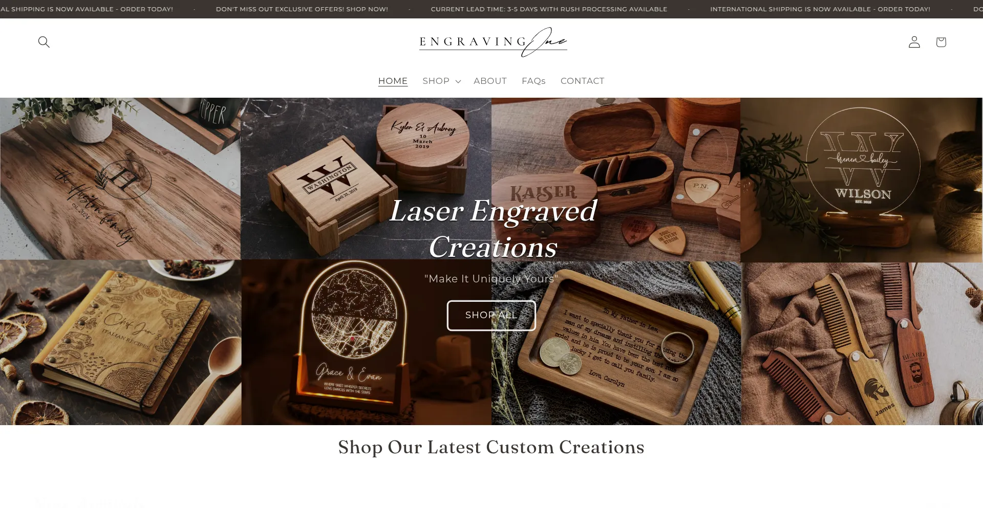 Website screenshot of Engravingone.com