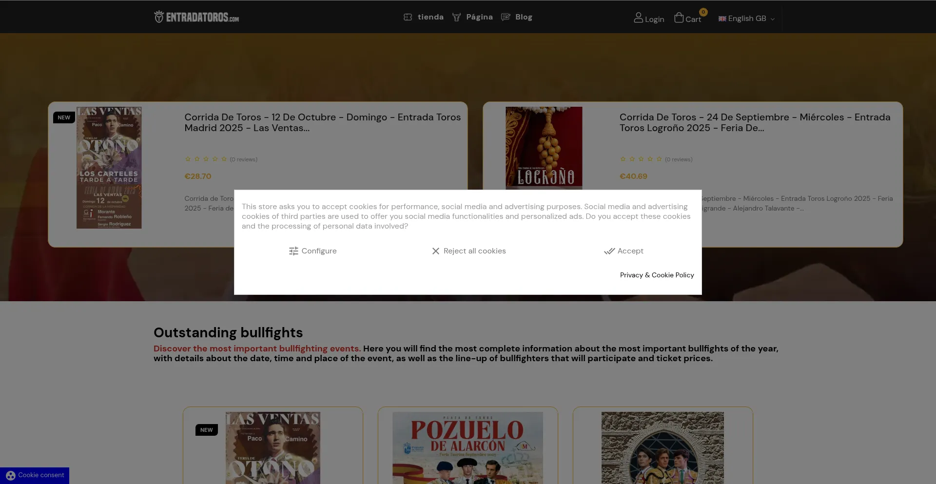 Website screenshot of Entradatoros.com