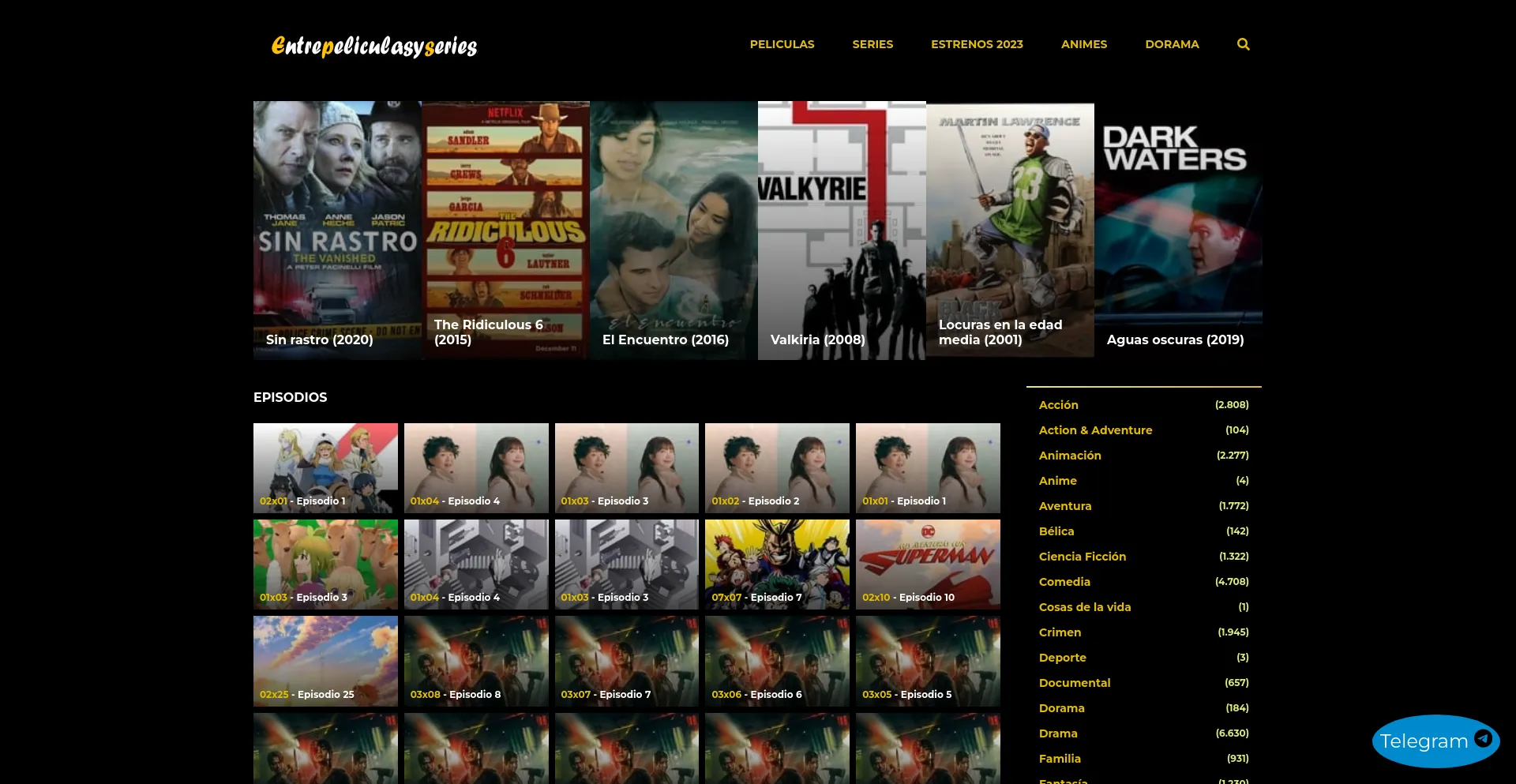Website screenshot of Entrepeliculasyseries.nz