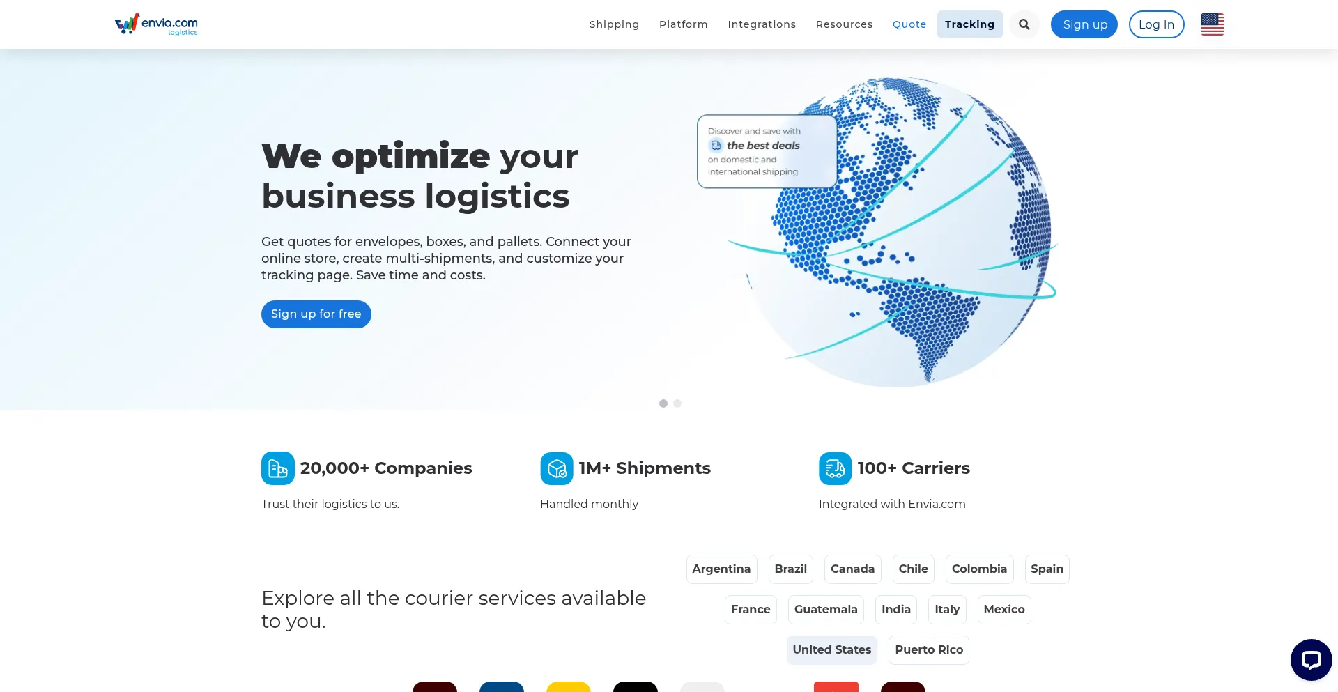 Website screenshot of Enviashipping.com