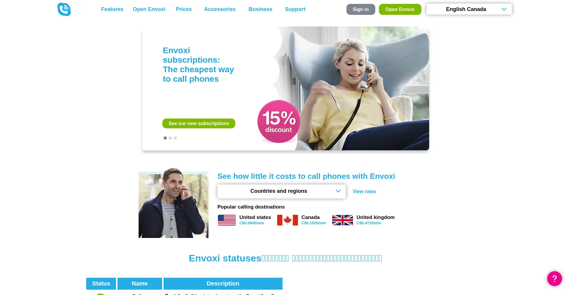 Website screenshot of Envoxi.com