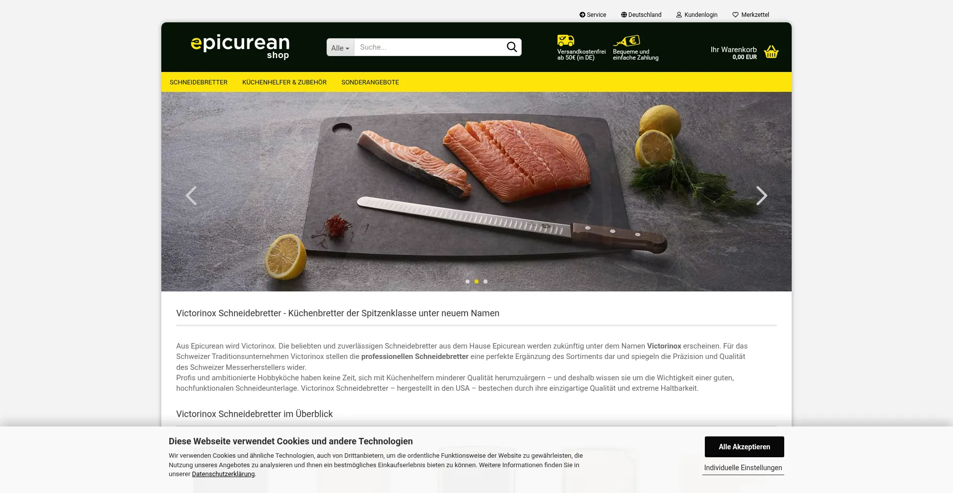 Website screenshot of Epicurean-schneidebretter.de