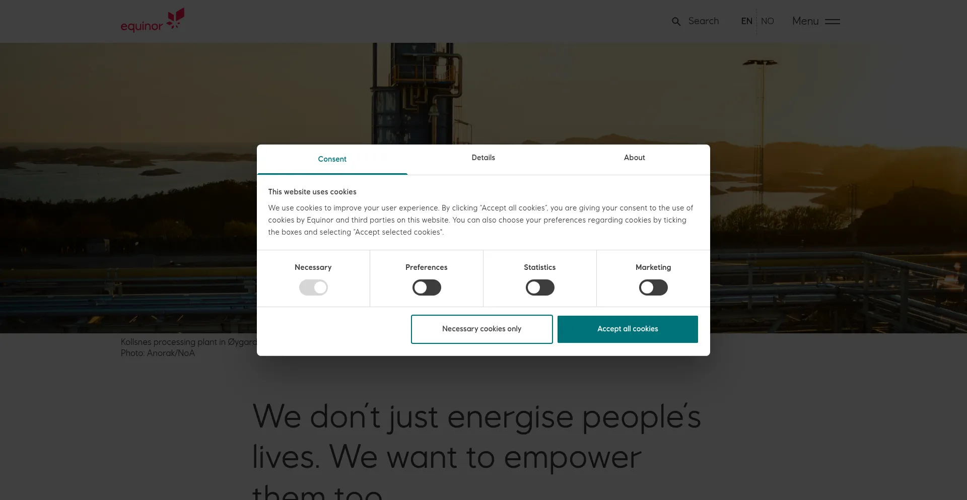 Website screenshot of Equinor.com