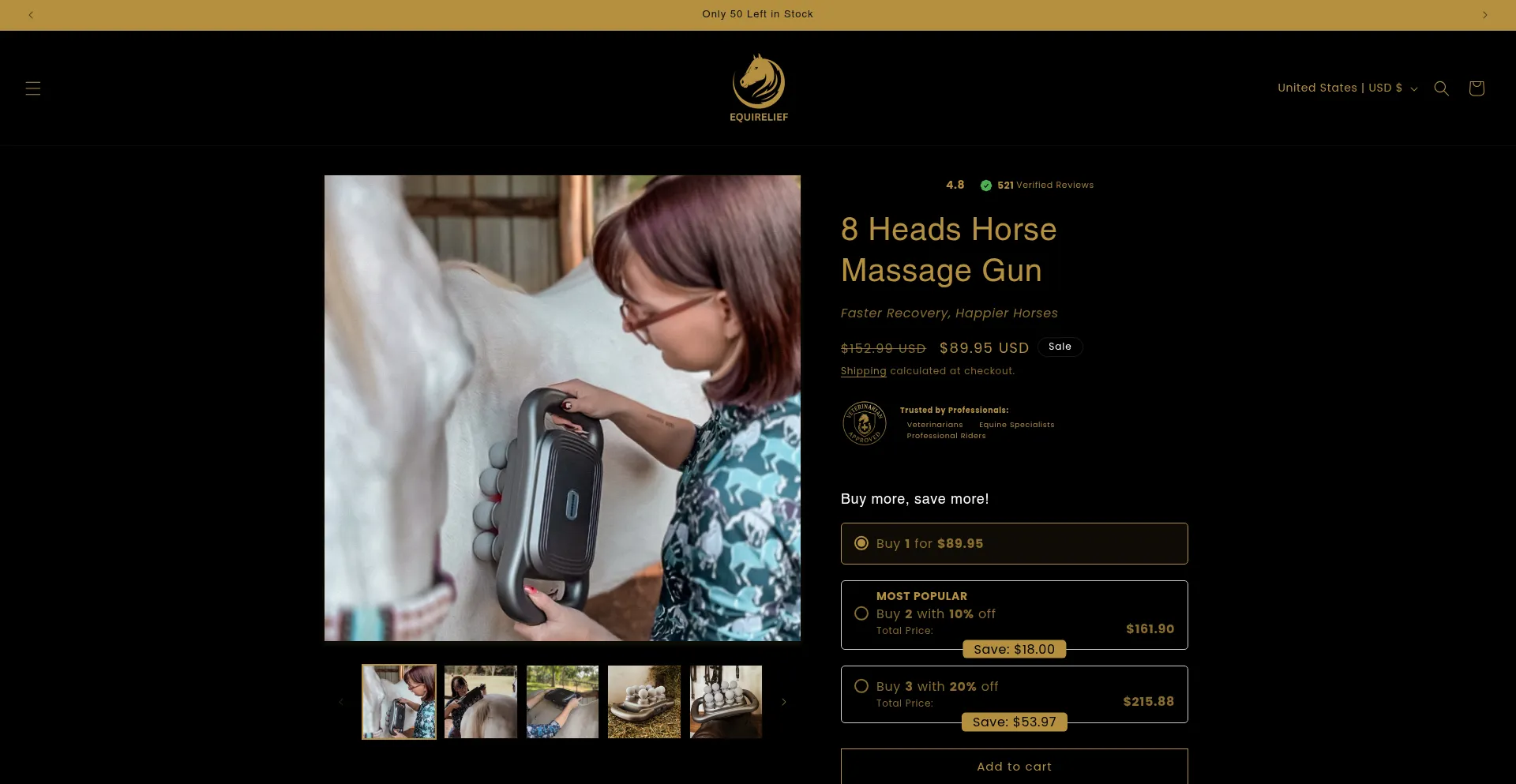 Website screenshot of Equirelief.com
