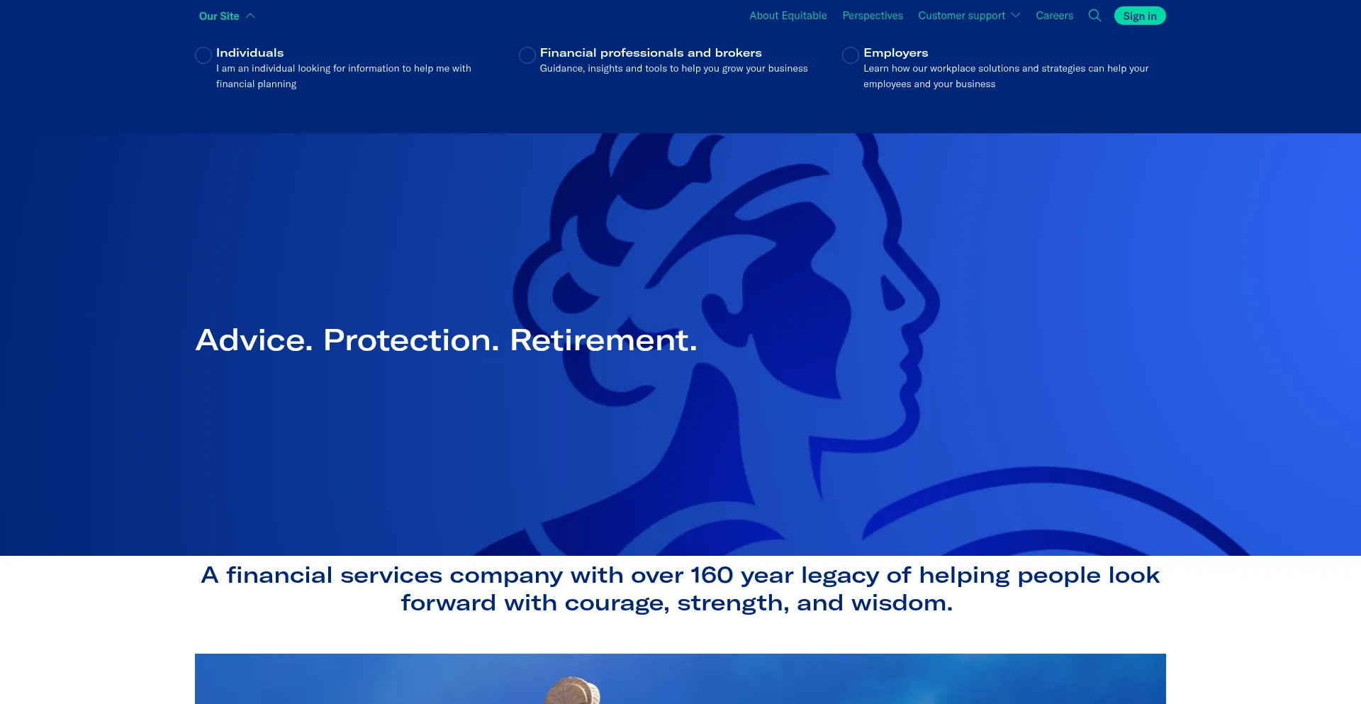Website screenshot of Equitable.com