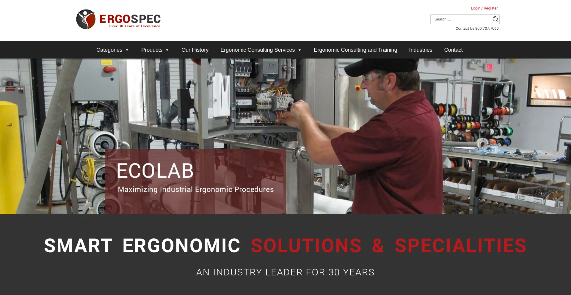 Website screenshot of Ergospec.com