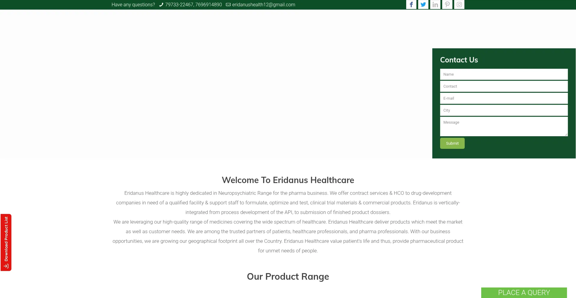 Website screenshot of Eridanushealth.com