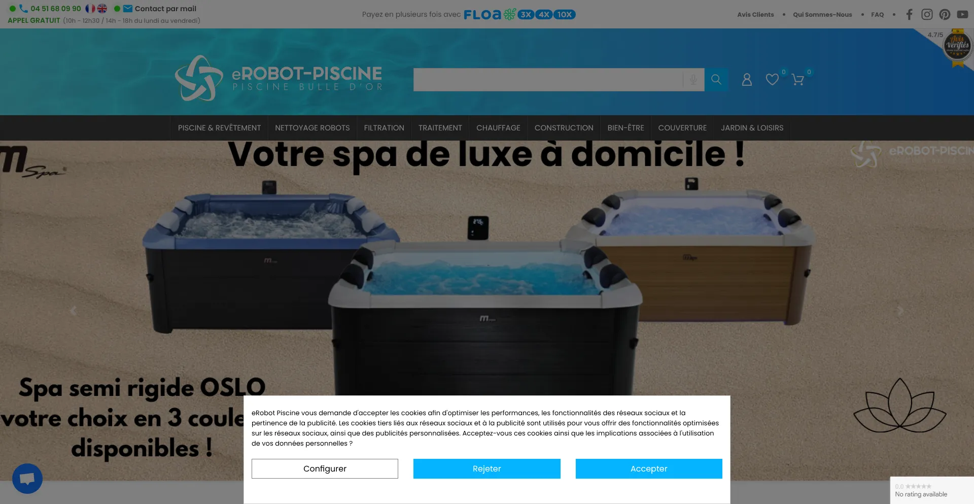 Website screenshot of Erobot-piscine.fr