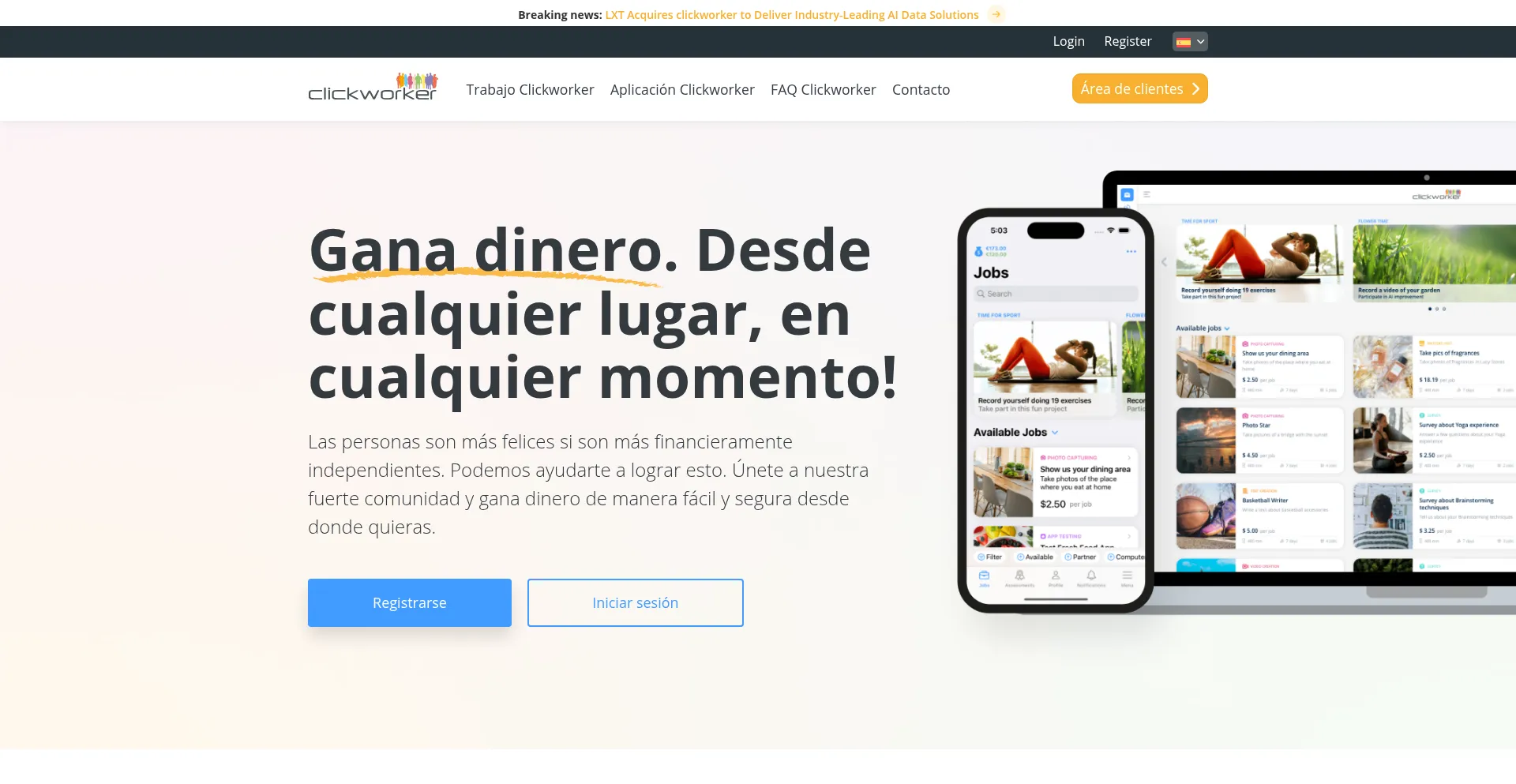 Website screenshot of Es.clickworker.com