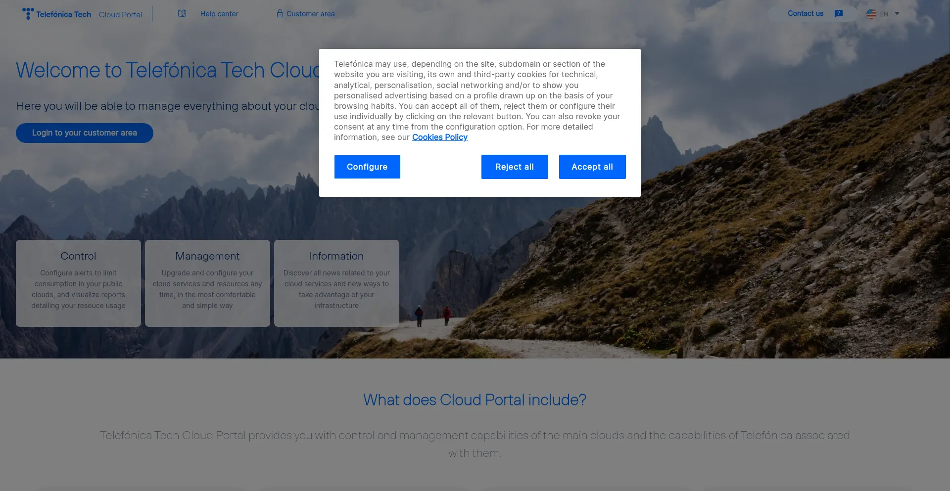 Website screenshot of Es.cloudportal.telefonicatech.com
