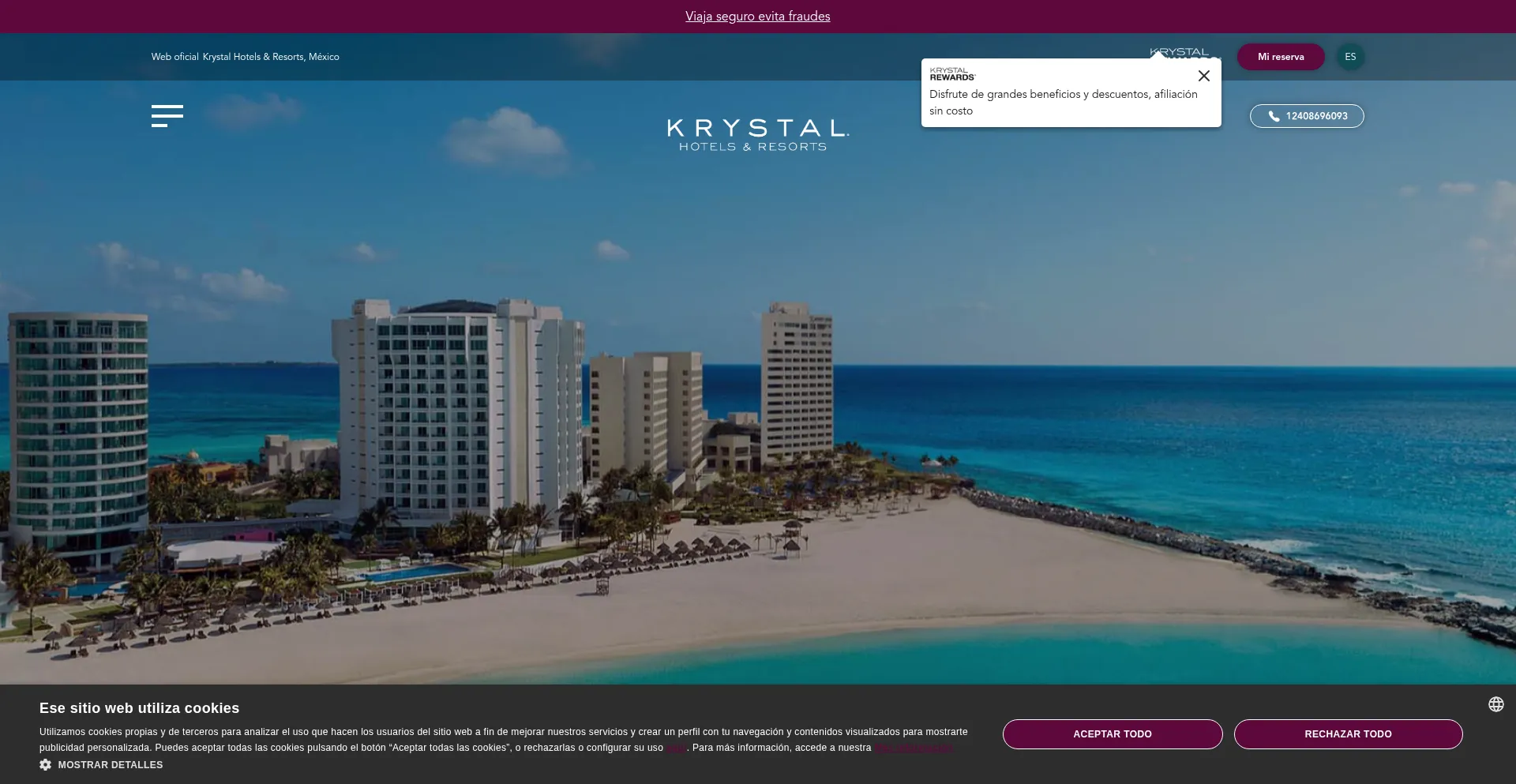 Website screenshot of Es.krystal-hotels.com