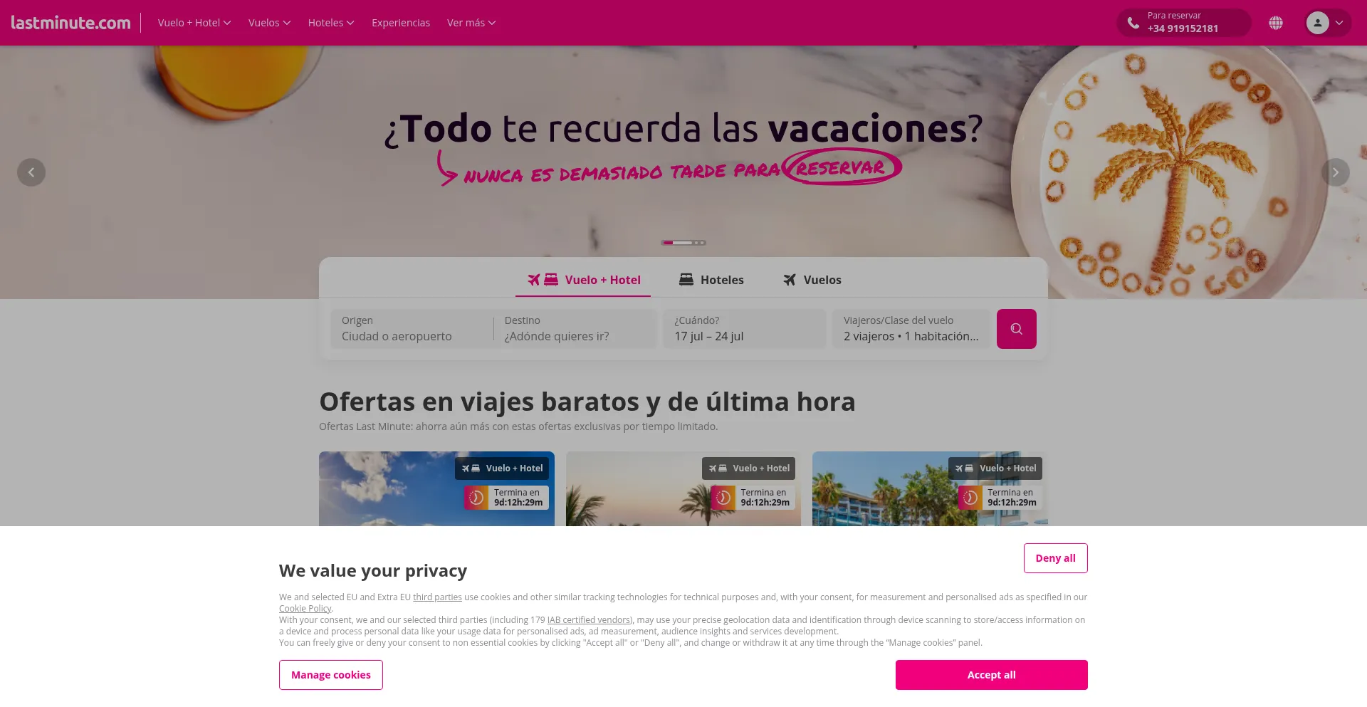 Website screenshot of Es.lastminute.com