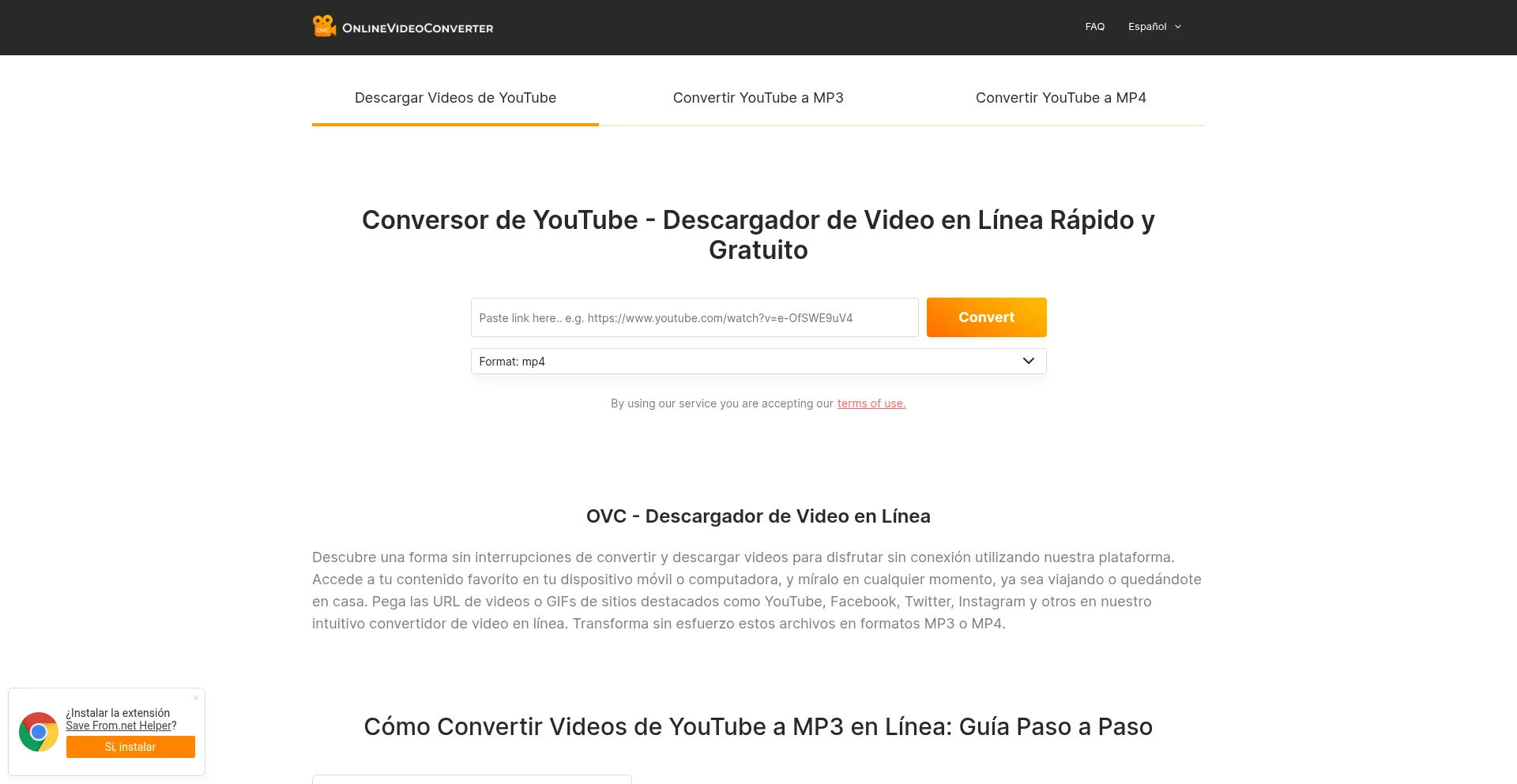 Website screenshot of Es2.onlinevideoconverter.pro