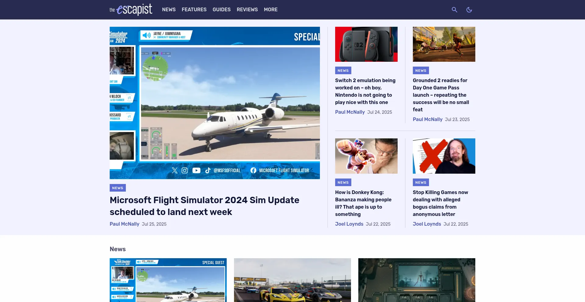 Website screenshot of Escapistmagazine.com