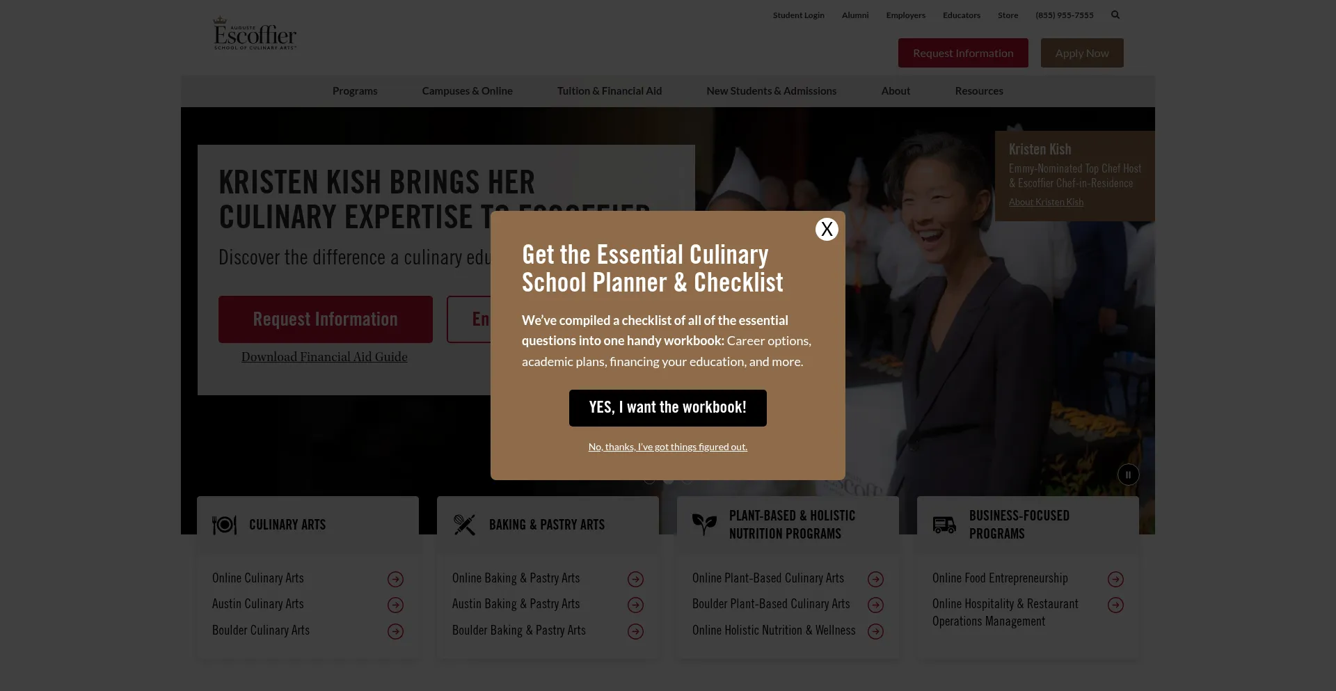 Website screenshot of Escoffier.edu
