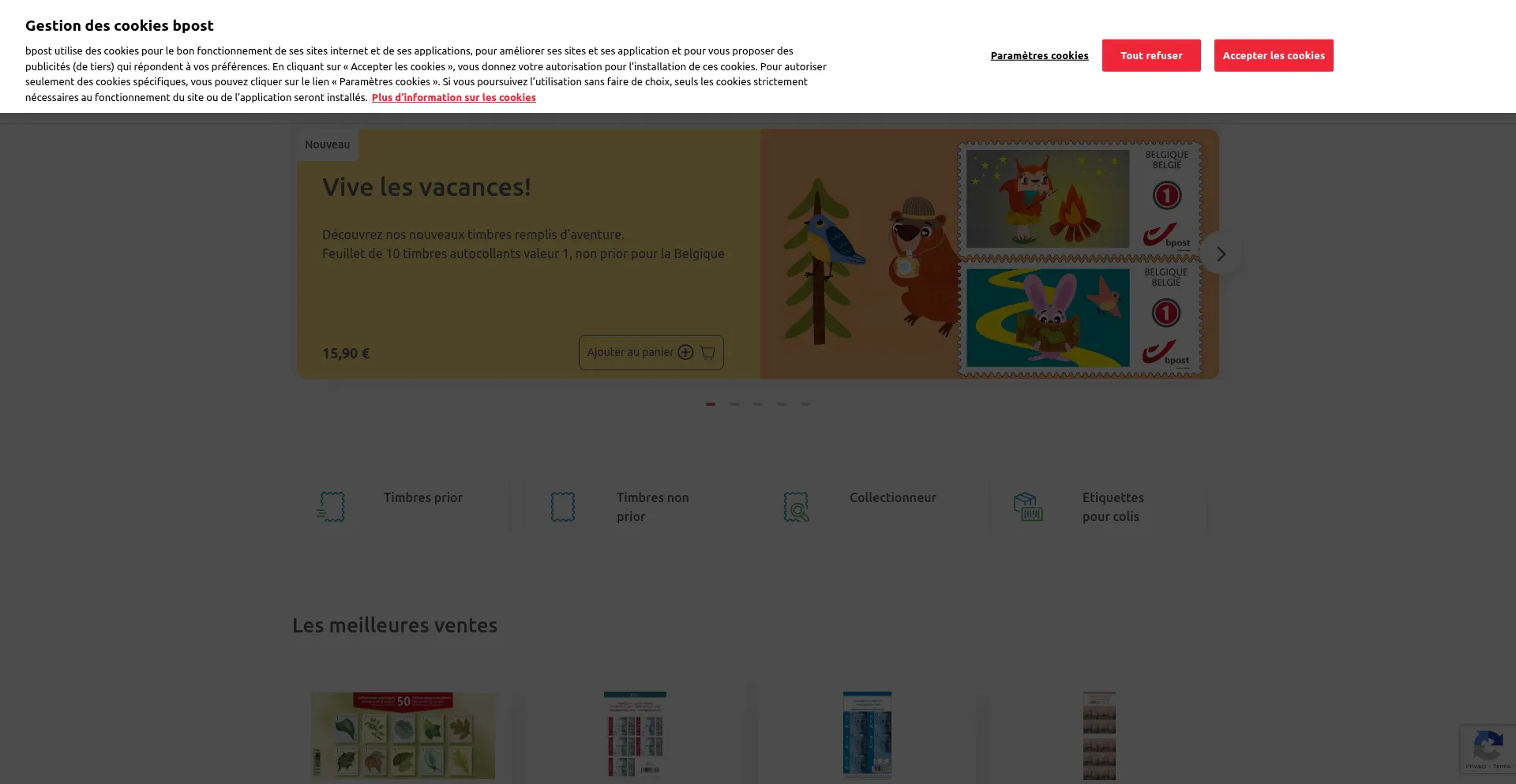 Website screenshot of Eshop.bpost.be