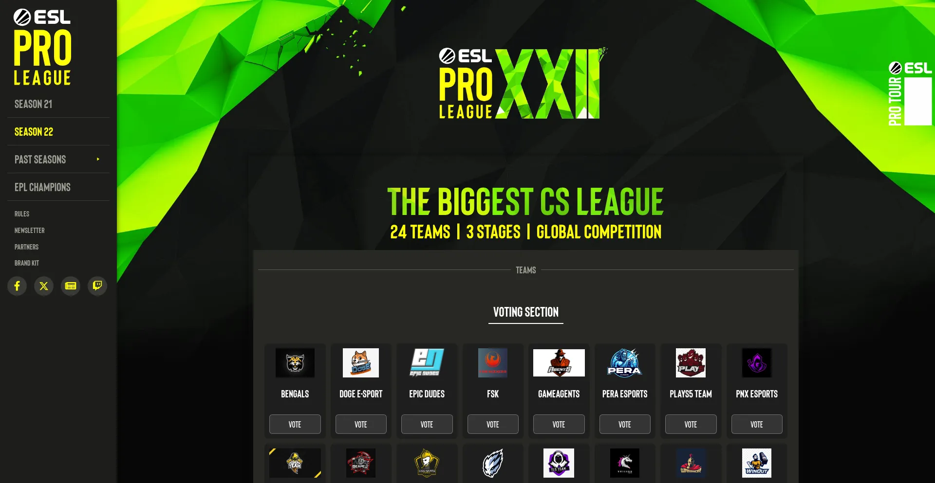 Website screenshot of Eslseason25.com