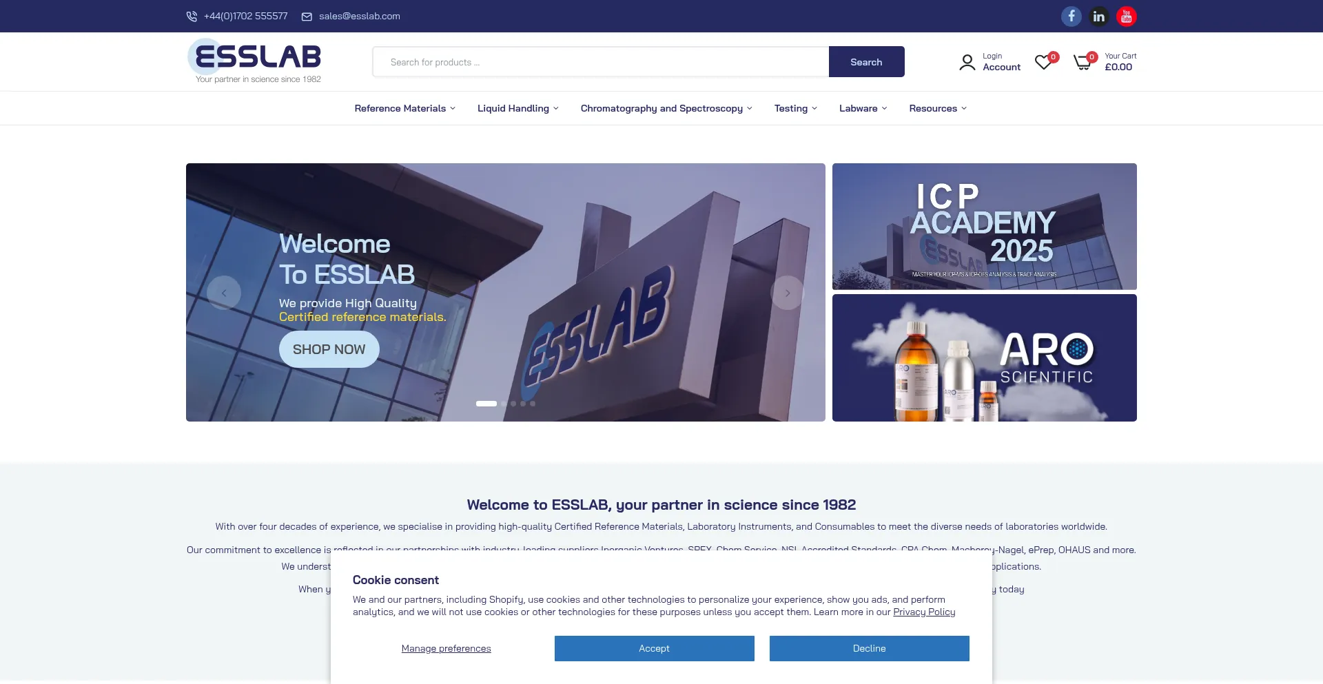 Website screenshot of Esslabshop.com