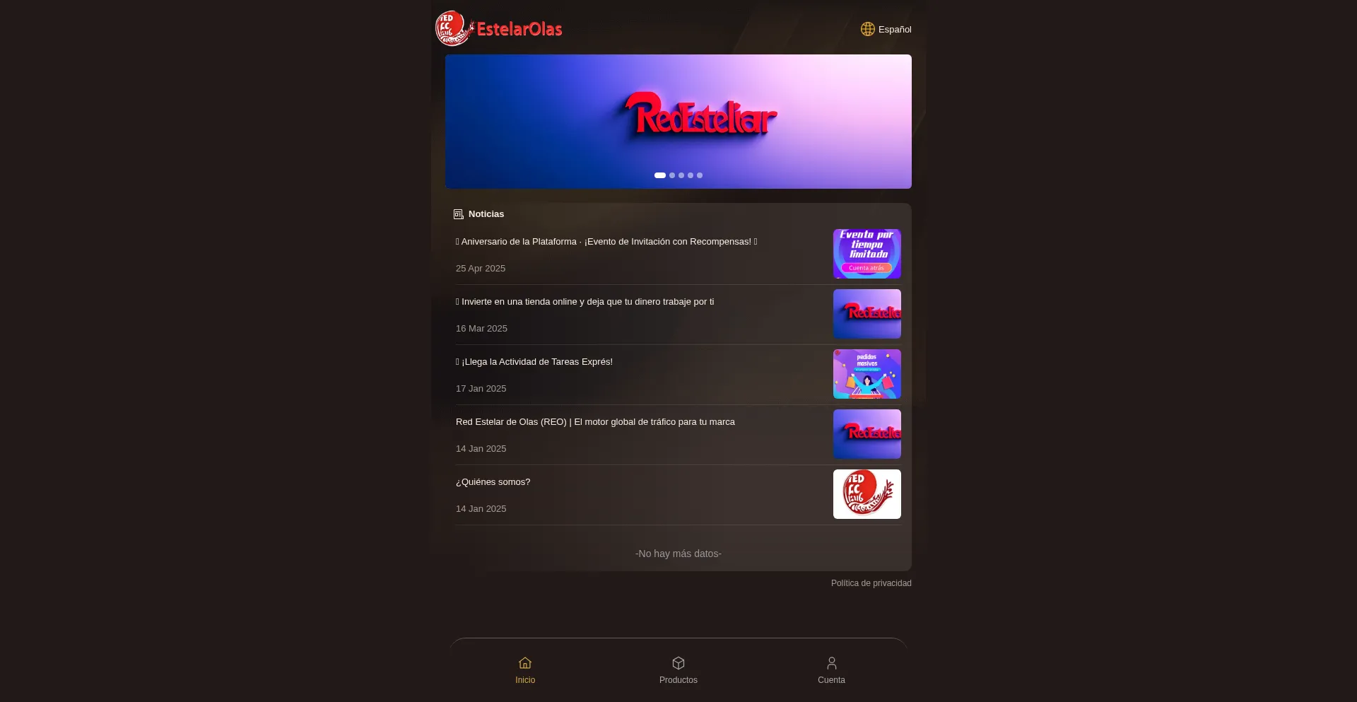 Website screenshot of Estelarolas.com
