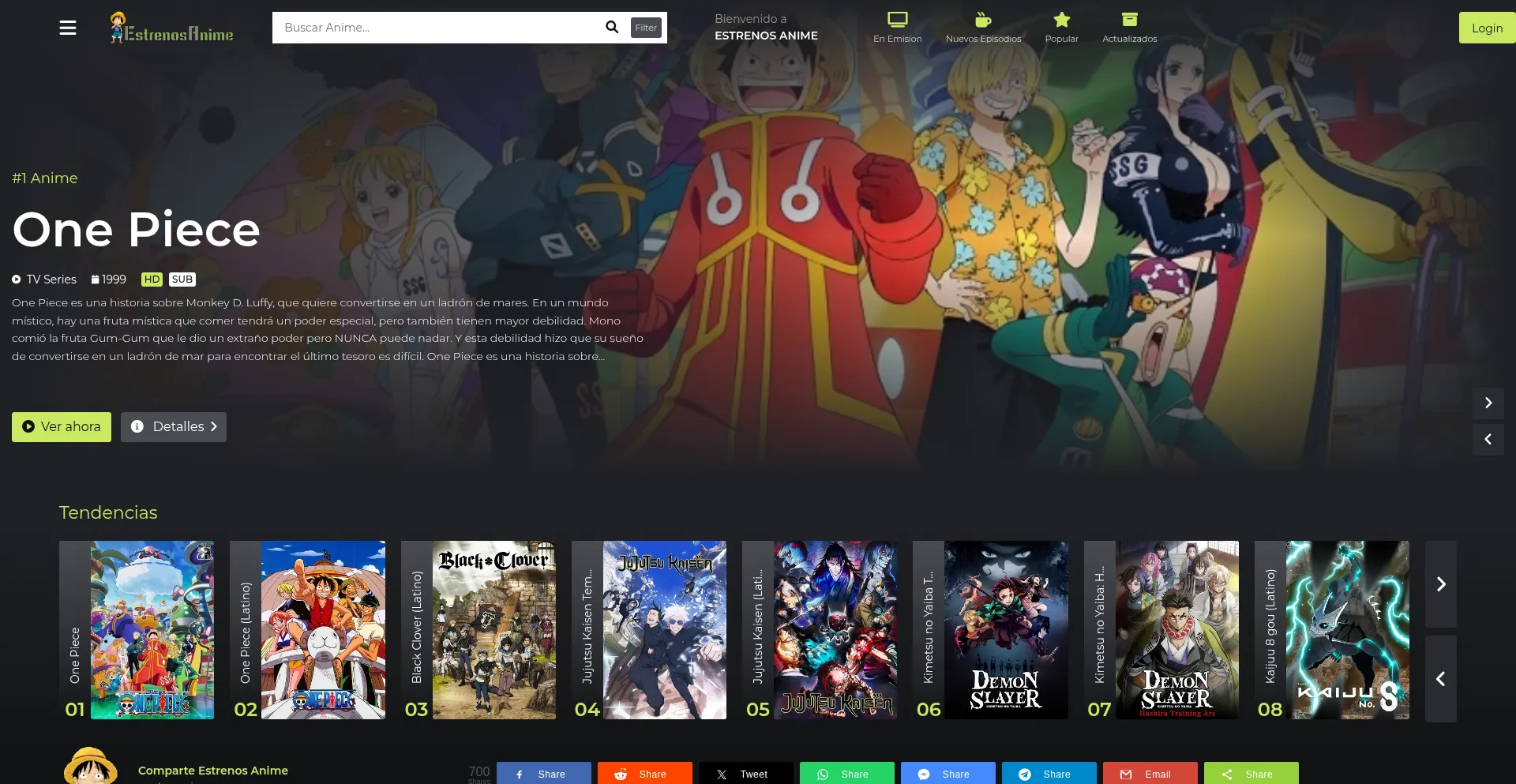 Website screenshot of Estrenosanime.net