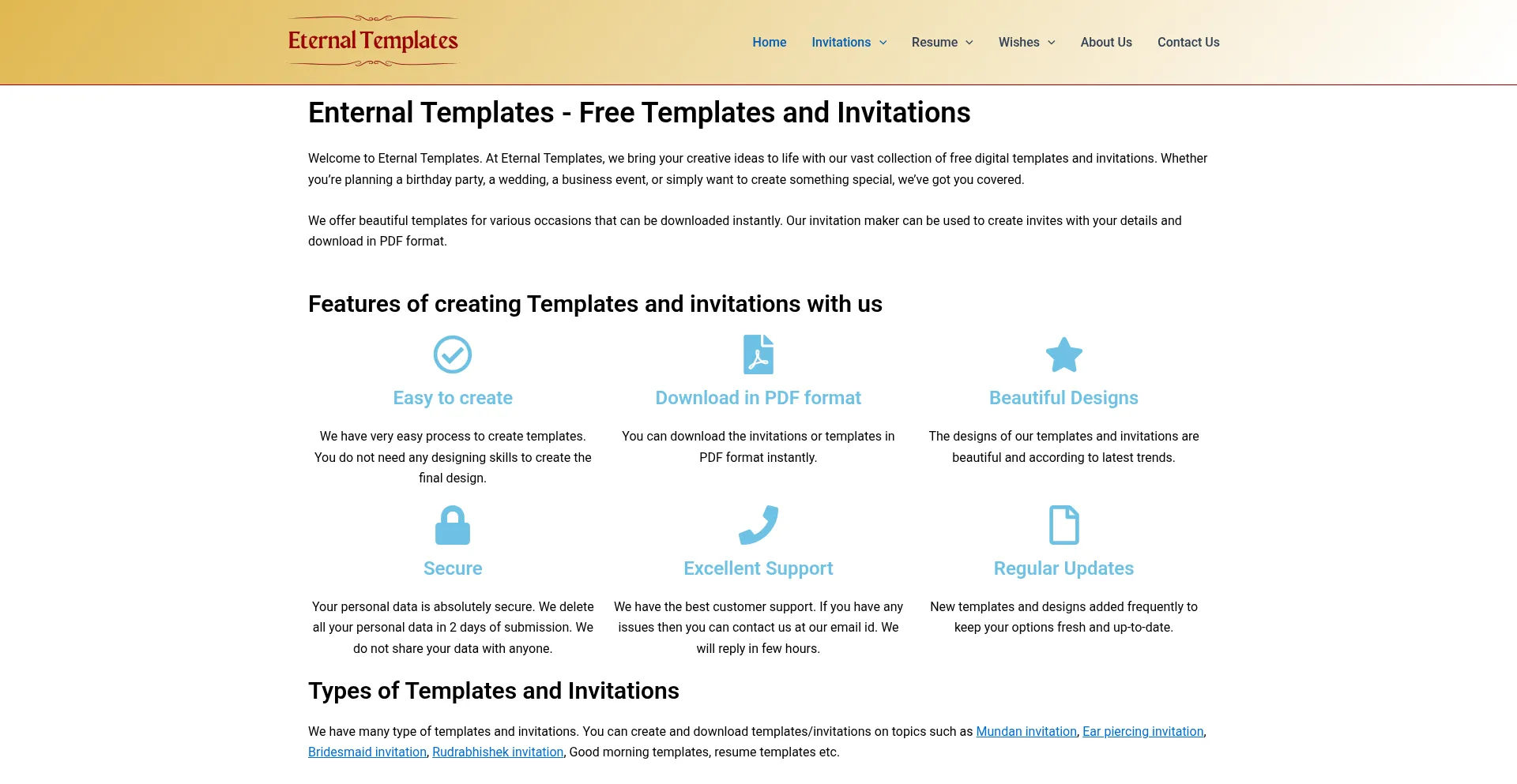 Website screenshot of Eternaltemplates.com