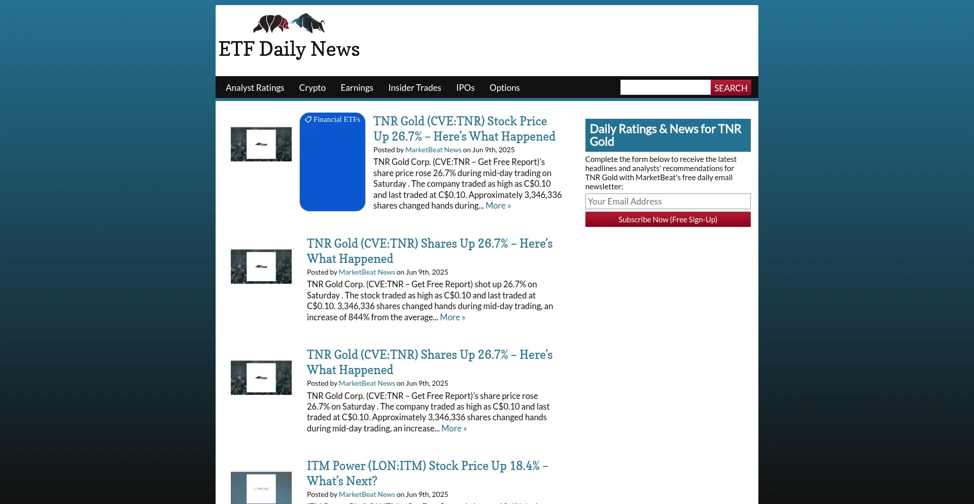 Website screenshot of Etfdailynews.com