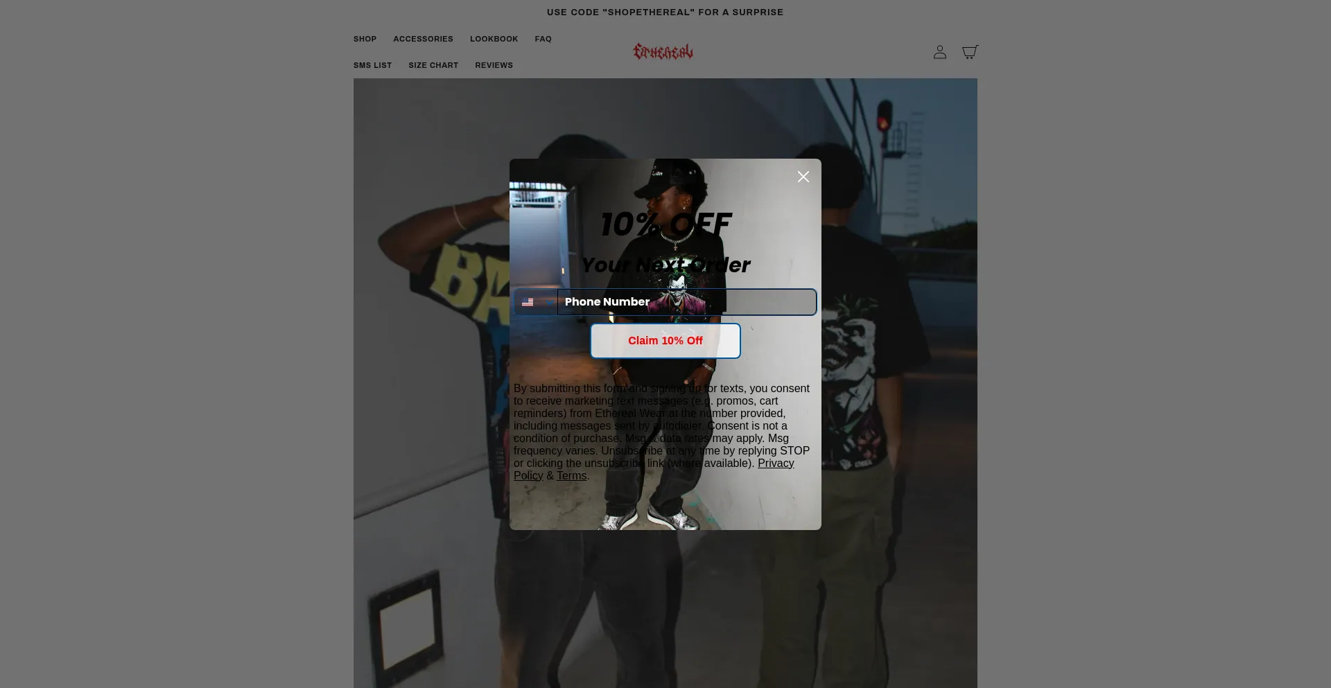 Website screenshot of Etherealwear.co