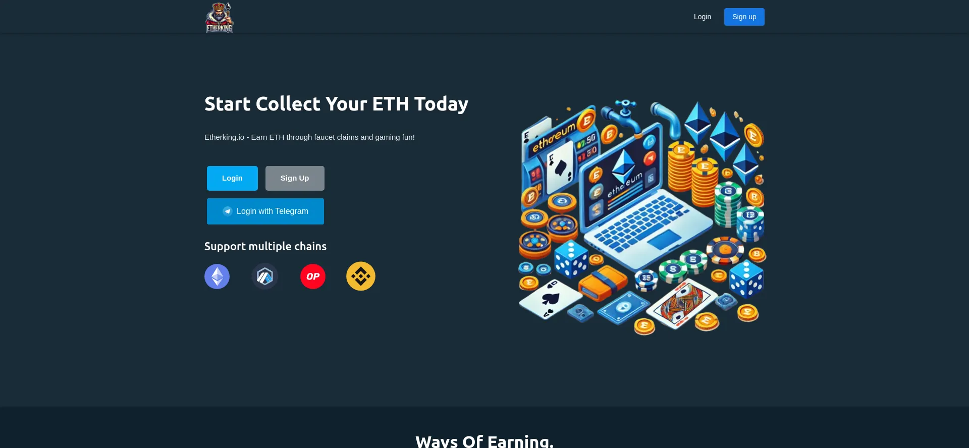 Website screenshot of Etherking.io
