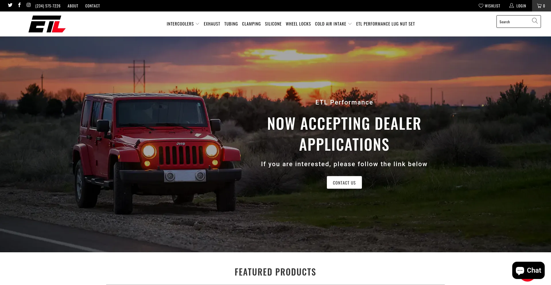 Website screenshot of Etlperformanceproducts.com