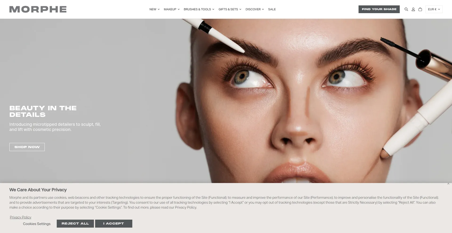 Website screenshot of Eu.morphe.com