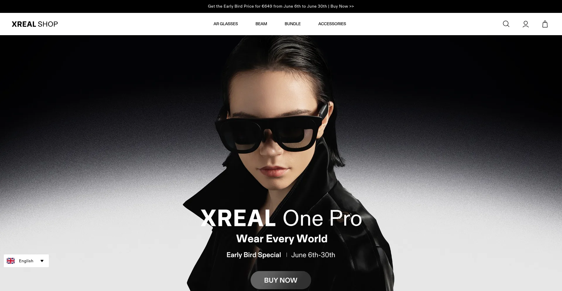 Website screenshot of Eu.shop.xreal.com