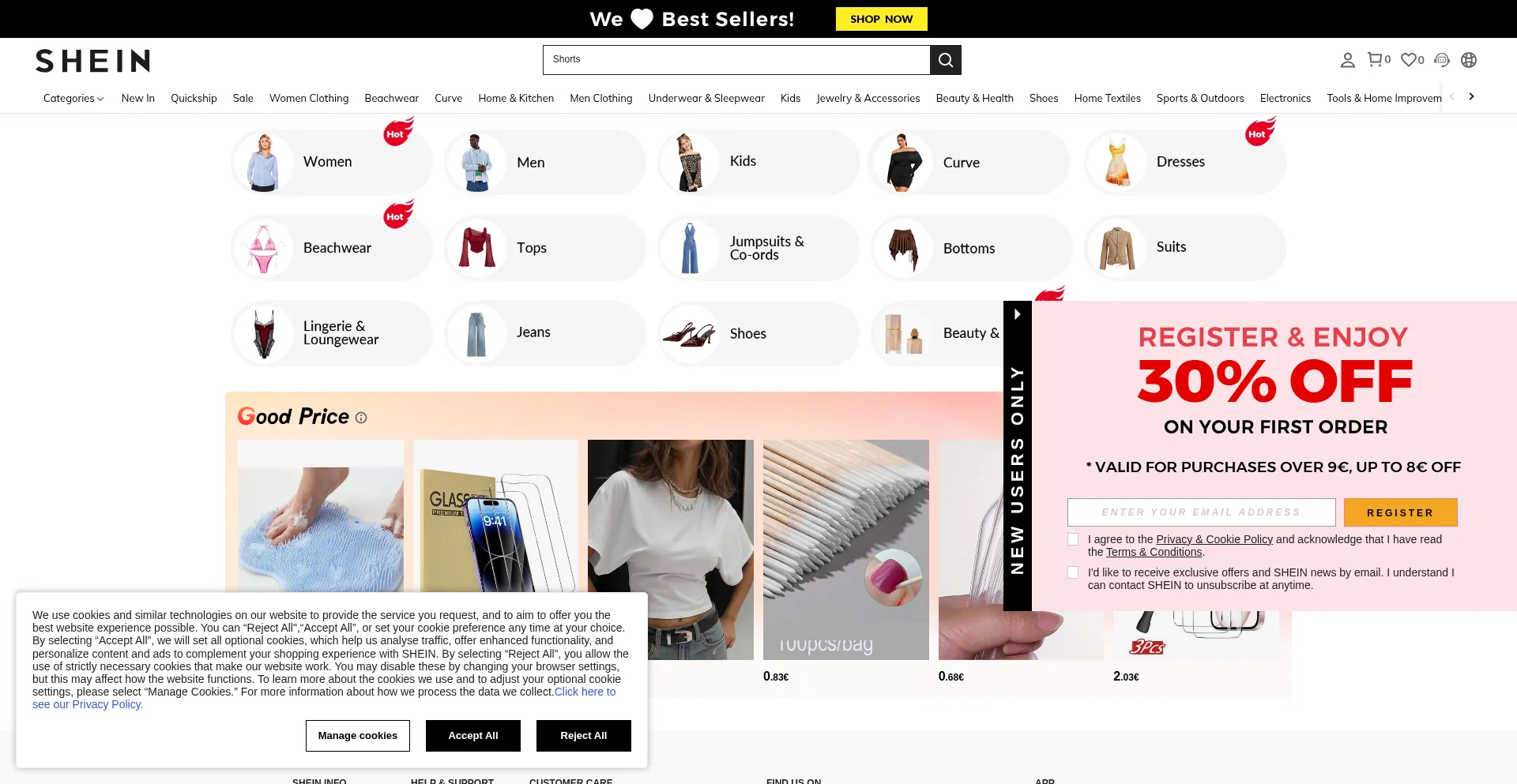 Website screenshot of Euqs.shein.com
