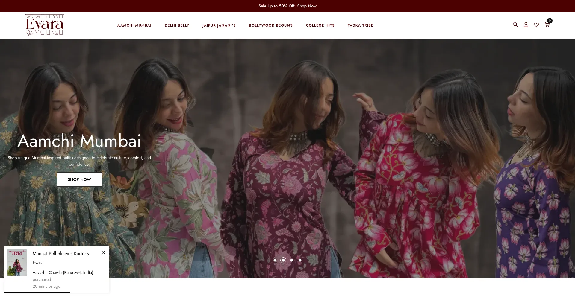 Website screenshot of Evara.me