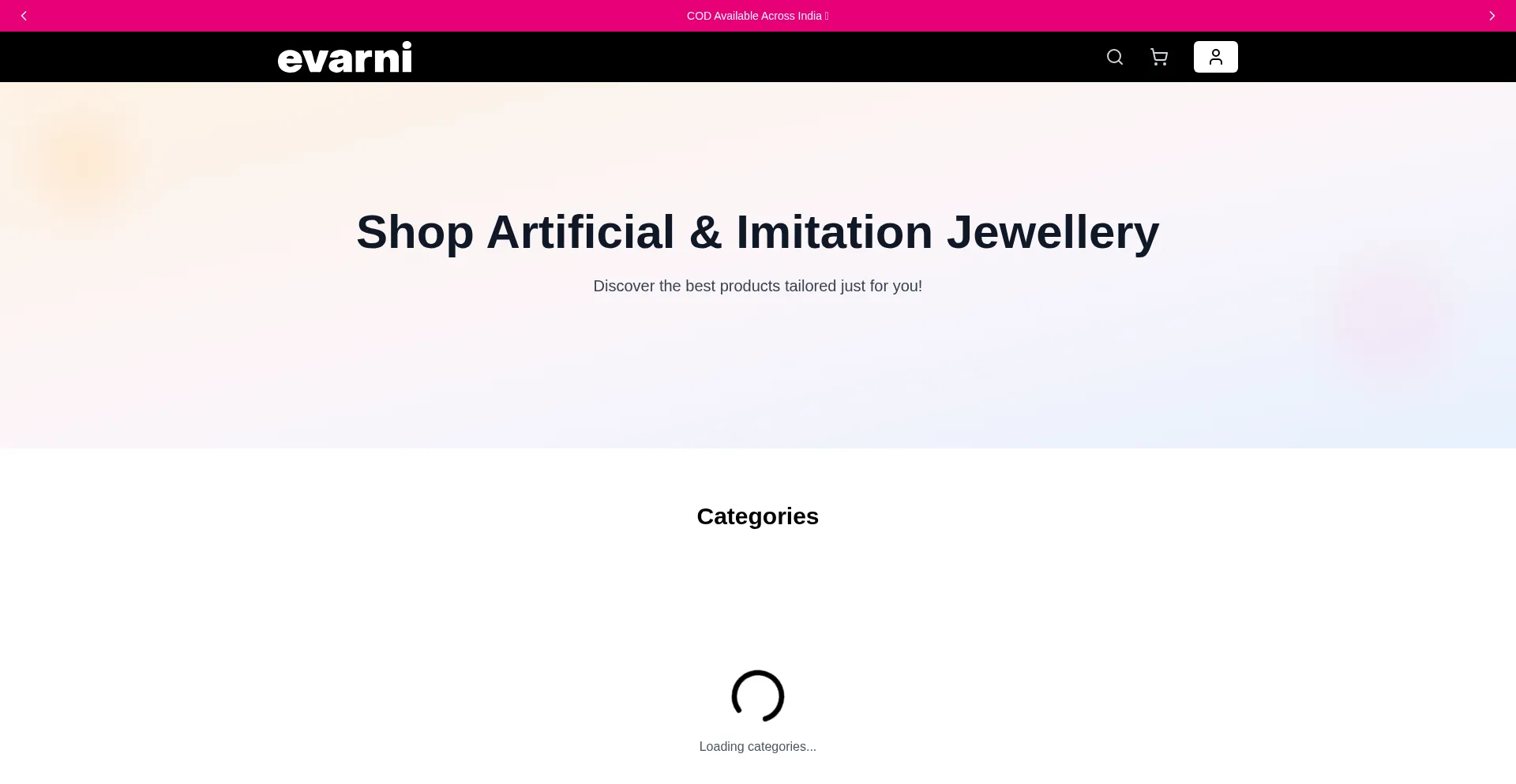 Website screenshot of Evarni.com