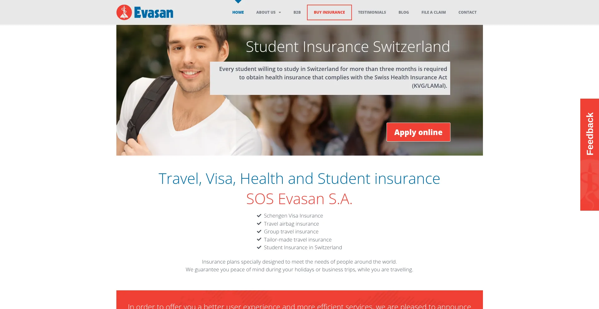 Website screenshot of Evasan.com
