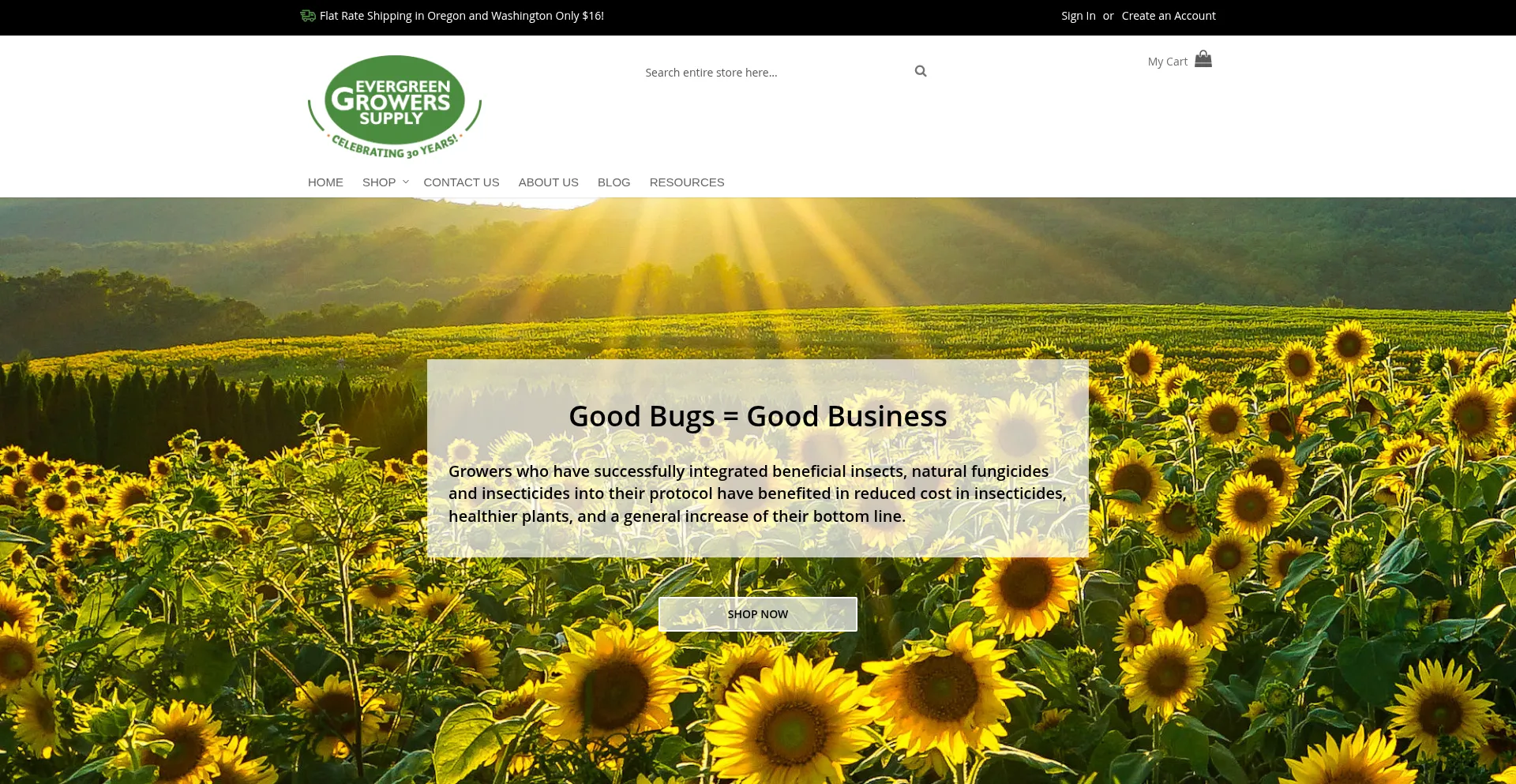 Website screenshot of Evergreengrowers.com