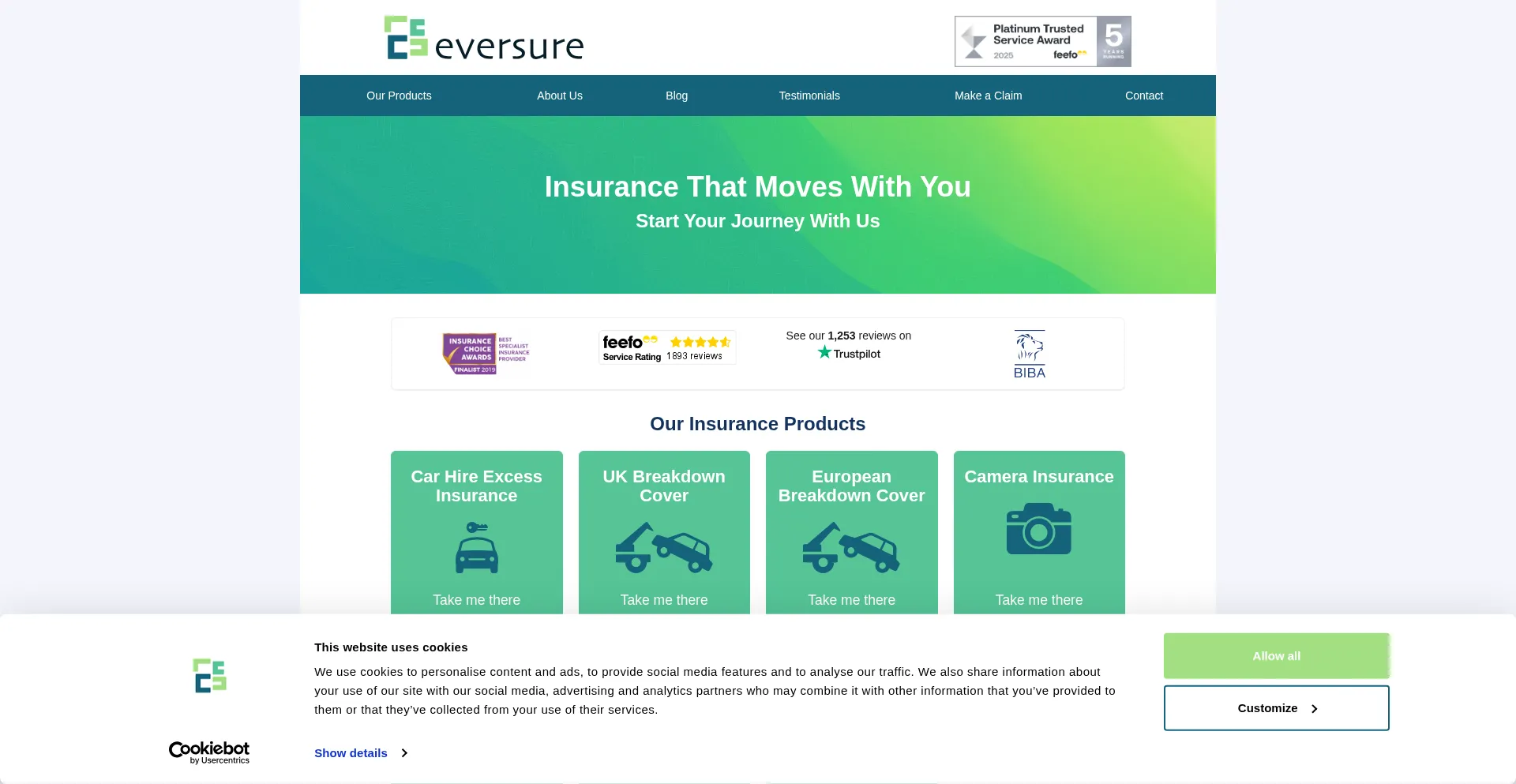 Website screenshot of Eversure.com
