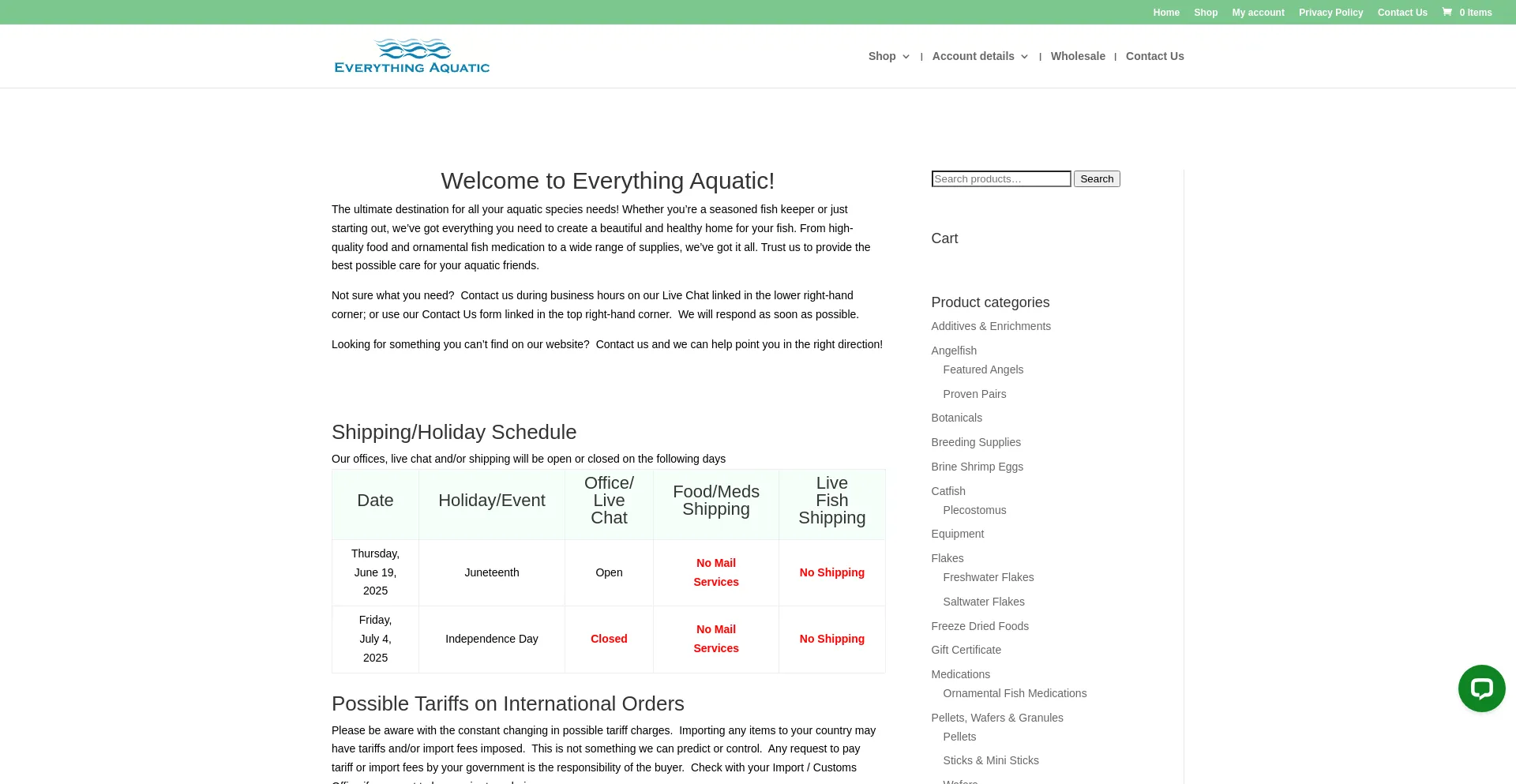Website screenshot of Everythingaquatic.net