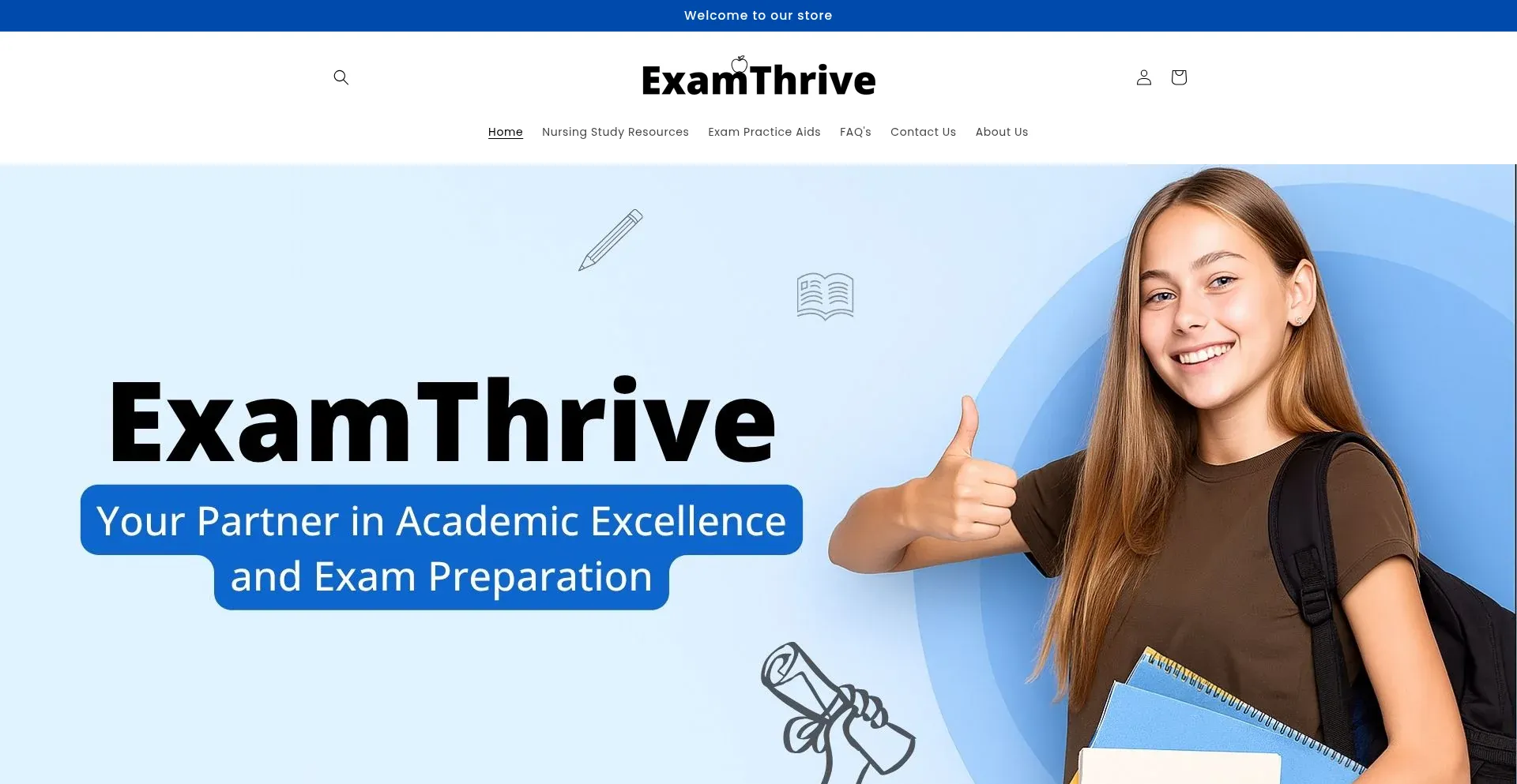 Website screenshot of Examthrive.com